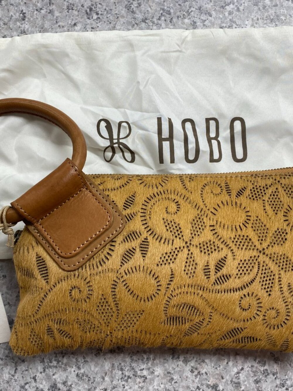 HOBO Sable Wristlet in Harvest Wheat Hair On Hide